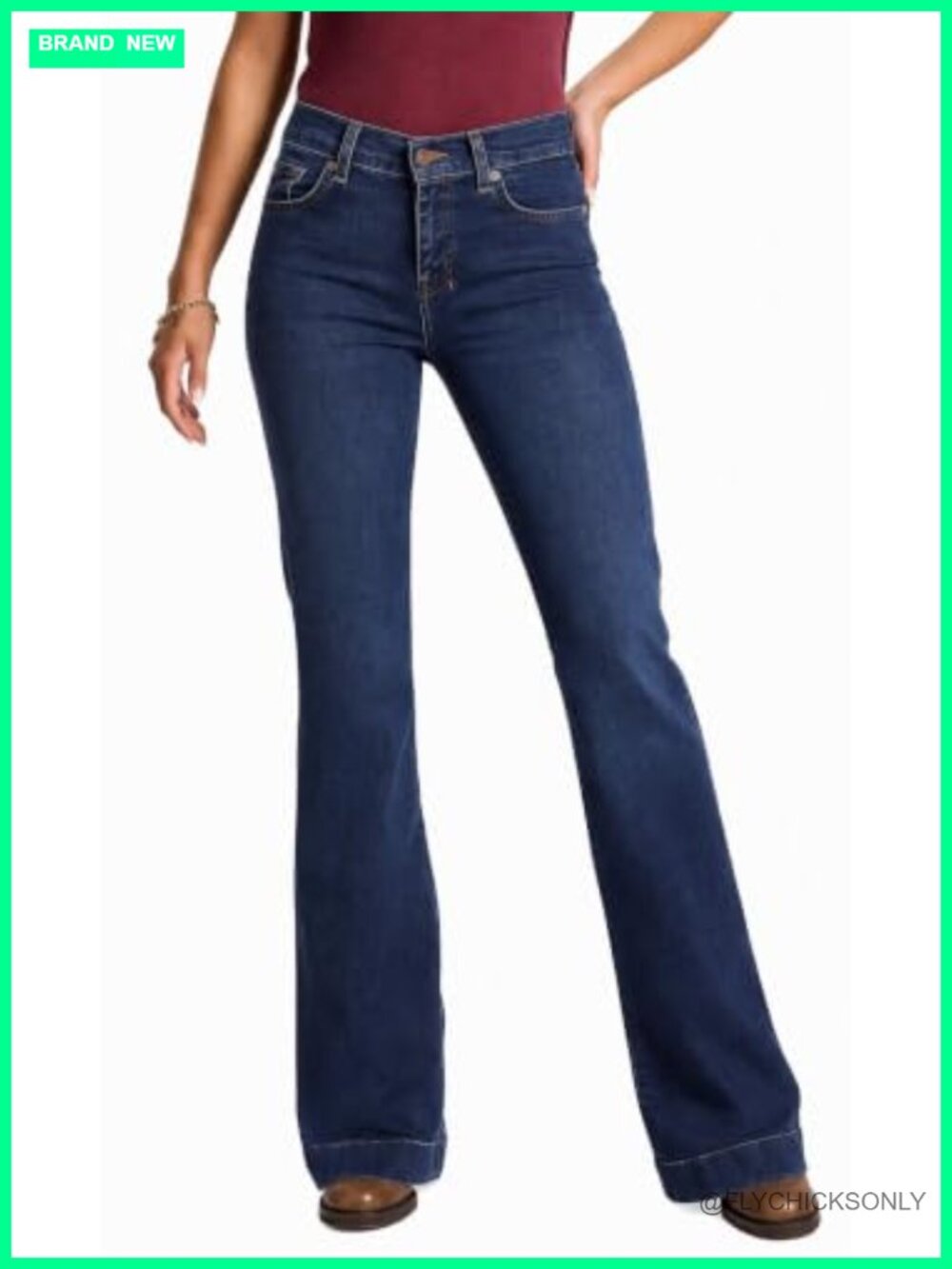 Women's Stretchy Flare Denim Pants Bootcut Curvy Jeans Mid Rise Wide Leg